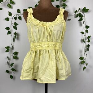 Lauren Conrad butter yellow babydoll top ruffle bow scoop neckline elastic waist